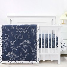Dinosaur Crib Bedding Set for Boys, 4 Pieces Blue Baby Nursery Bedding Set fo... Bebek Nevresim Takımı price