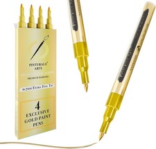 4 Gold Paint Pen Fine Tip | Set 4 Gold Paint Marker Metallic | Extra Fine Tip 0, Kalem Seti price