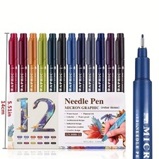 12PCS Micron Graphic Needle Pen Set - 0.5mm Water-Based Pigment Ink for Art Kalem Seti price