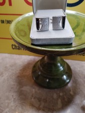 Vintage Silver Tone Cufflinks with Blue Enamel Inlet Kol Düğmesi price