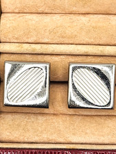 Vtg.Swank Silver Tone Modernist Geometric Cufflinks Diagonal Striped Oval Kol Düğmesi price