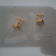 14K Gold Tone Round Men's Cufflinks Pair, Fixed Back Metal No Stone Kol Düğmesi price