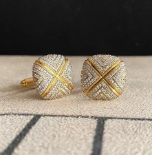 4CT Round Cut Lab Created Diamond Men's Wedding Cufflinks 14K Yellow Gold Plated Kol Düğmesi price