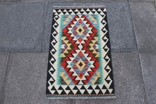 Kilim Vintage Traditional Hand Made Oriental Black Blue Wool Small Kilim 90x57cm Kilim price