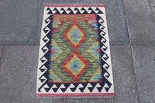 Kilim Vintage Traditional Hand Made Oriental Green Wool Small Kilim 92x65cm Kilim price
