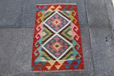 Kilim Vintage Traditional Hand Made Oriental Red Green Wool Small Kilim 87x59cm Kilim price