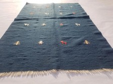 Vintage Handmade Traditional Figural Blue Kilim Floor Rug Carpet 4.9x3.4ft Kilim price