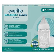Evenflo Balance Wide-Neck Glass Anti-Colic Bottles  - 6oz (3 Pack) ~NEW STYLE~ Biberon Emziği price