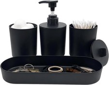 4-Piece Plastic Matte Black Bathroom Accessories Set — Lotion Soap Dispenser Banyo Aksesuar Seti price