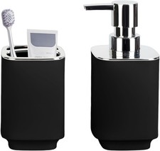 Black Bathroom Accessories 2 Pieces Soap Dispenser & Toothbrush Holder Set Boho Banyo Aksesuar Seti price