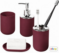 Bathroom Accessory Set 4 Piece Burgundy Plastic Soap Dispenser Toothbrush Holder Banyo Aksesuar Seti price