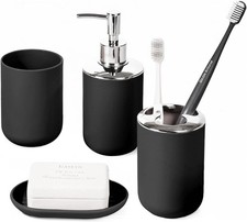 Bathroom Accessory Set, 4 Pcs Black Plastic Bathroom Set | Include Soap Banyo Aksesuar Seti price