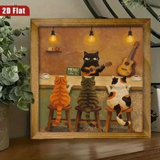 Retro Oil Painting Cat Band Guitar Coffee Bar Whimsical Living Room Wall Plaque Yağlı Boya Tablo price