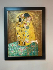 Stunning 44x56 framed Oil painting,THE KISS OF GUSTAV KLIMT hand painted. Yağlı Boya Tablo price
