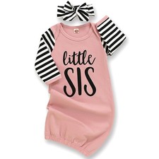 AMAWMW Newborn Baby Girl Little Sister Sleeper Gown Stripe Long Sleeve Nightgown Bebek Hastane Çıkışı price