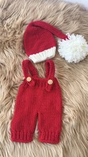 Newborn  Red White Knit 2pc Outfit Set Hat & Pants Pom Pom Buttons Bebek Hastane Çıkışı price