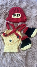 Newborn Homemade Crochet Knit Fireman outfit, Photo prop Bebek Hastane Çıkışı price