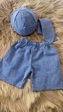 Newborn Blue Chambray Cotton 3pc Shorts Set Hat Shorts Tie Sleeveless Bebek Hastane Çıkışı price