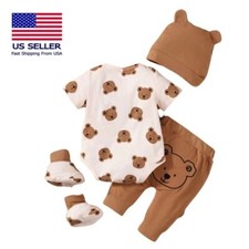 Newborn Baby Clothes Baby Outfits body suit 0-3 Months 4PCS Set Gift Bear Print Bebek Hastane Çıkışı price