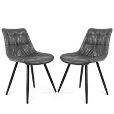 Grey Faux Leather Dining Chair Set of 2 with Metal Legs & Foam Cushion Standart Sandalye price