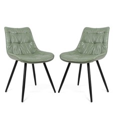 Green PU Leather Dining Chairs Set of 2 with Metal Legs & Foam Cushion Standart Sandalye price