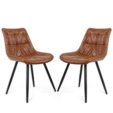 Brown Faux Leather Dining Chair Set of 2 with Metal Legs & Cushion Standart Sandalye price