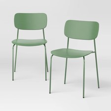 Set of 2 Molded Plastic with Metal Base Dining Chair Green - Standart Sandalye price