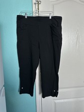 Nina Leonard Women's Black Solid Flat Front Capri Pants Button Ankle Hem XL Kadın Capri / Kapri price