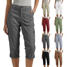 UK Ladies Cropped Three Quarter Capri Trousers Womens Casual Cargo Combat Shorts Kadın Capri / Kapri price