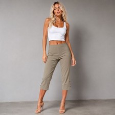 Papa Vancouver Womens Khaki Tan Cotton Stretch Capri Pants Stud Detail Size Kadın Capri / Kapri price