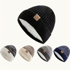Unisex Two-Tone Winter Hats Add Fur Lined Warm Beanie Casual Winter Knitted Hat Erkek Beresi price