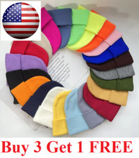 Thick Beanie warm Plain Knit Hat Baggy Cap Cuff Slouchy Skull Hats Ski Men Women Erkek Beresi price
