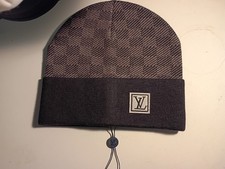 Louis Vuitton LV Damier Check Knit Beanie Hat Men’s One Size Stretch Black Gray Erkek Beresi price