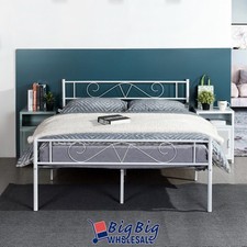 Queen Size Metal Bed Frame Steel with Headboard/Mattress Foundation White Yatak Başlığı price