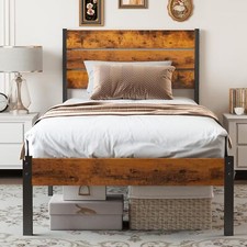 JHK Twin Size Sturdy Metal Platform Bed Frame with Wood Headboard and Footboard Yatak Başlığı price