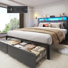 Queen Full Size Bed Frame with Storage Headboard &Charging Station＆ LED Lights Yatak Başlığı price