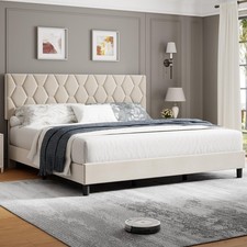 King Bed Frame with Upholstered Headboard, Beige King Upholstered Bed Frame Yatak Başlığı price