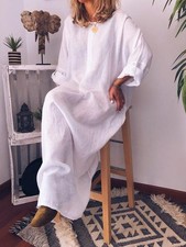 Cotton and linen solid color loose dress Dresses price