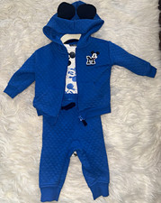 Disney Mickey Mouse 3pc Quilted Zip Hoodie Pants Bodysuit Set Blue 6M Bebek Zıbın Seti price