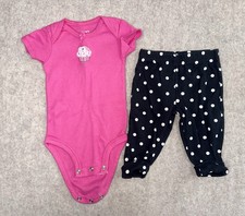 Carters Girls 3 Month 2 Piece Set Pink Bodysuit Black Polka Dot Pants Cupcake Bebek Zıbın Seti price