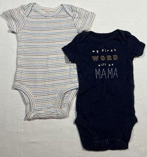 Carter's Newborn 2pc Bodysuit Set Short Sleeve Striped Mama Blue Snap Bebek Zıbın Seti price