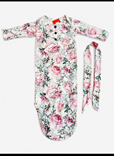Newborn Floral Cotton Knit Long Sleeve Bodysuit + Headband Set White Pink Bebek Zıbın Seti price
