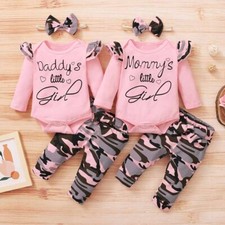 3Pcs Newborn Baby Girl Clothes Set Romper Bodysuit Top Camo Pants Outfits Bebek Zıbın Seti price