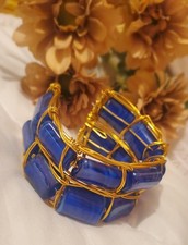 One Of A Kind Vintage Cobalt Blue, wire-wrapped cuff Glass Bead Bracelet Bijuteri Bilezik price