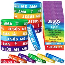 30 Sets/ 60 Pcs Spanish Jesus Loves Me Silicone Wristbands with Jesus Me Bijuteri Bilezik price