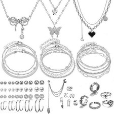 Gold Plated Jewelry Set 47 Piece Women Necklace Bracelet Earrings Rings Bijuteri Bilezik price