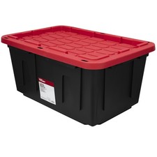 Hyper Tough 27 Gallon Snap Lid Plastic Storage Bin Container, Black with Red Lid Eşya Saklama Kutusu price
