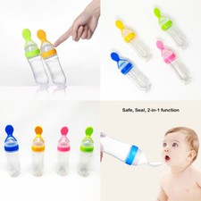 US Baby Silicone Squeeze Feeding Bottle w/Spoon Food Self-stand Feeder 3oz/90ML Mama Kaşığı price
