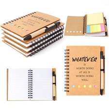 4 Pack Lined Spiral Notebook Kraft Paper Notepads w/ Pen In Holder, Sticky Notes Spiralli Defter price