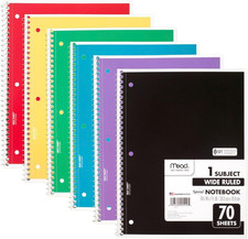 6-Pack Spiral Notebooks, 1 Subject, Wide Ruled, 70 Sheets, Assorted Colors Spiralli Defter price